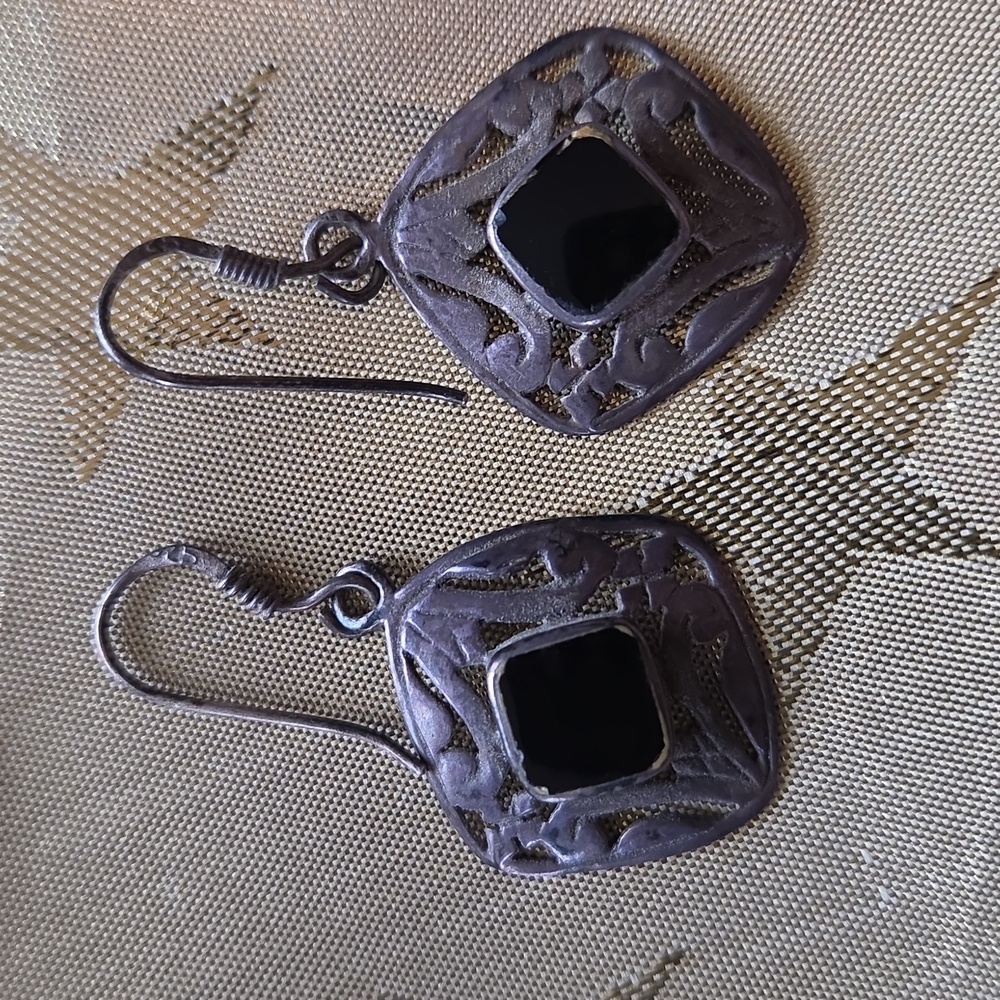 Vintage Sterling 925 Black Onyx Earrings